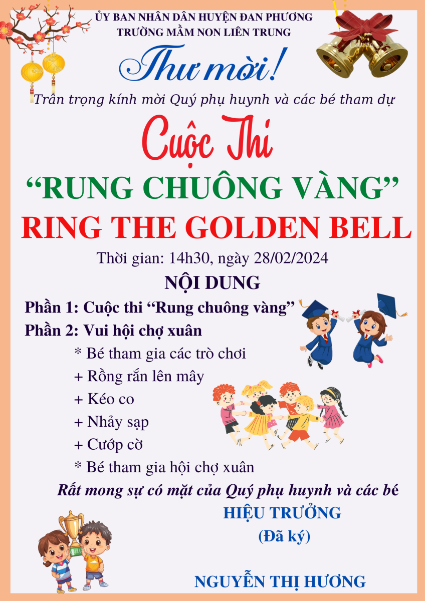 Thư mời Quý phụ huynh và các bé tới dự Cuộc thi "Rung chuông vàng" năm học 2023-2024